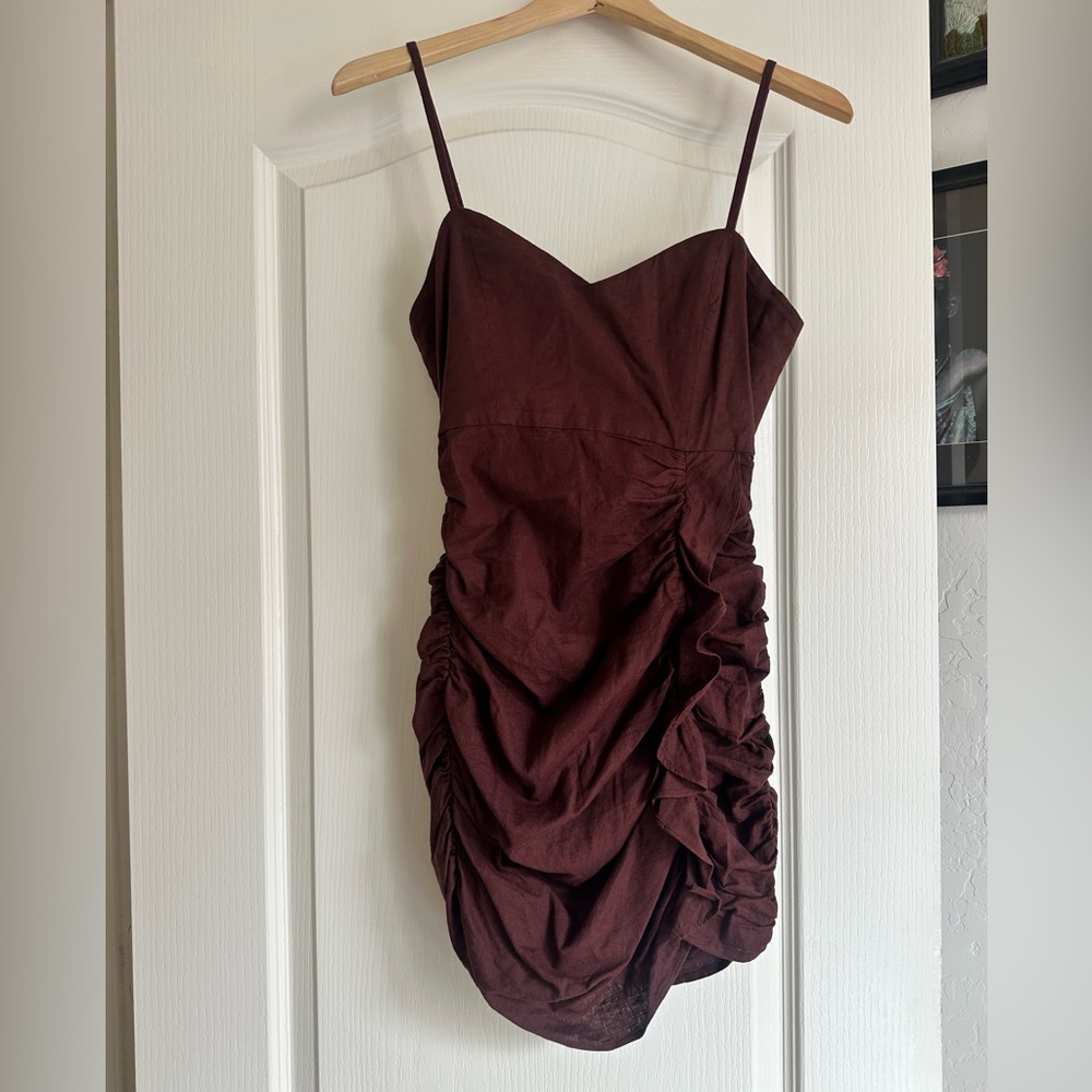 Zara Linen Blend Ruched Mini Dress. Size: Small. Good condition 🤎 - Picture 4 of 11